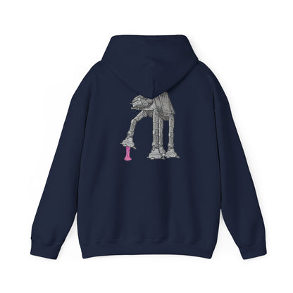 Navy blue hoodie featuring a striking AT-AT design with a playful touch of pink, perfect for elevating any wardrobe.