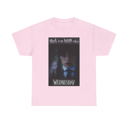 Wednesday Addams Unisex Graphic Tee displaying an exquisite design with a playful yet gothic theme, perfect for unique fashion statements in a soft pink hue.