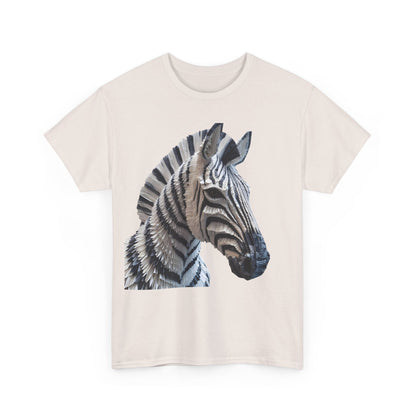 Zebra Elegance Unisex Graphic T-Shirt in beige featuring a striking zebra sculpture design crafted from intricate paper art, exemplifying artistry and luxury in fashion.