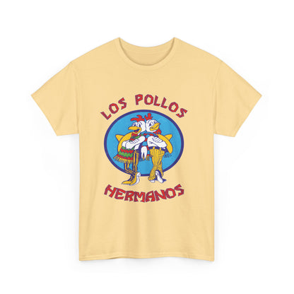 Luxury Breaking Bad Los Pollos Logo Graphic T-Shirt in urban style, showcasing vibrant artwork of friendly chickens, perfect for discerning fans.