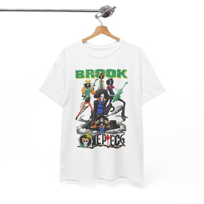 Stylishly hung t-shirt displaying a vibrant anime graphic design with musical themes, emphasizing bold character illustrations and luxurious attention to detail.