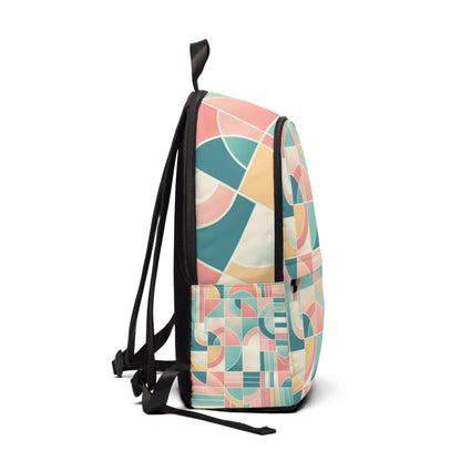 Close-up of intricate geometric pattern on the Pastel Paradise Modern Backpack from Dazzling Dreams Studio, featuring soft pastel colours for a stylish look.