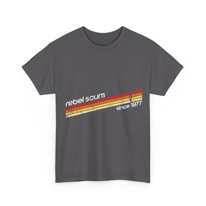 Chic front view of the Star Wars Rebel Scum Graphic T-Shirt with a vintage-inspired design, perfect for fashion-forward fans.