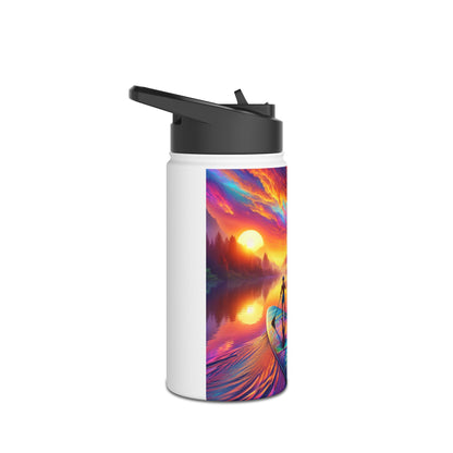 Fantasy Paddleboarding Stainless Steel Water Bottle with vibrant sunset design, perfect for adventures on the water.