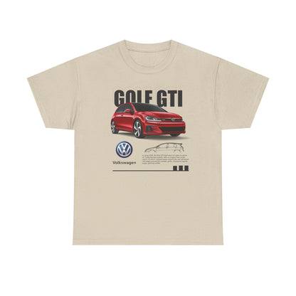 Men's GTI T-Shirt in Beige showcasing a vibrant red Volkswagen Golf GTI graphic, merging style with timeless automotive legacy.