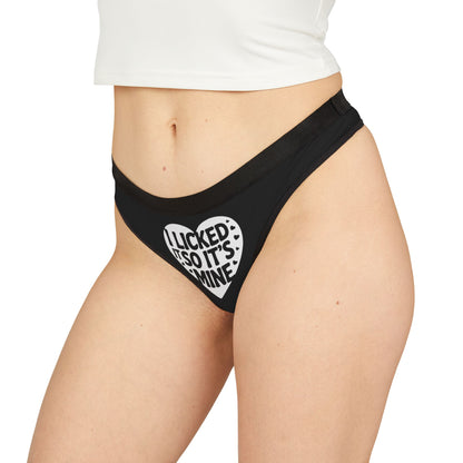 Elegant Valentine's Naughty Gift showcasing a Cheeky Women's Thong displaying 'I Licked It So It's Mine', perfect for adding a humorous twist to special celebrations.