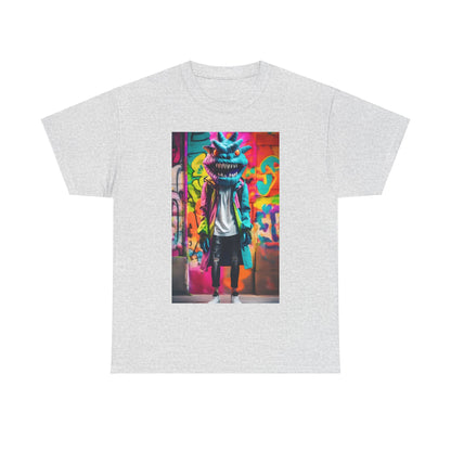 Street Monster Graphic T-Shirt - An elegant grey unisex cotton tee showcasing a bold street monster graphic, ideal for sophisticated street style.