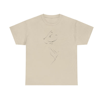 Artistic graphic t-shirt featuring a sophisticated ink sketch of an animal's head, emphasizing artistry and whimsy on a luxurious beige background, ideal for those who appreciate unique fashion statements.