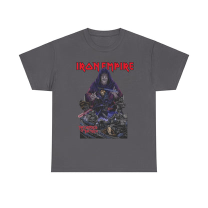 Iron Empire Graphic Tee in Dark Grey featuring a striking Darth Sidious and Vader design, crafted from premium cotton for ultimate comfort.