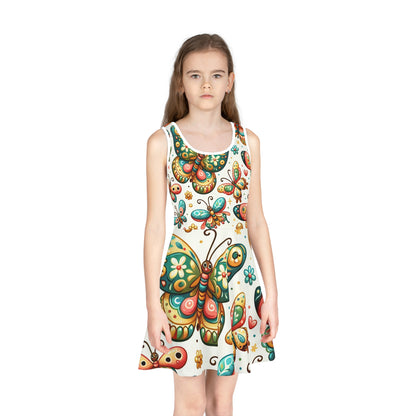 A young girl twirling joyfully in the Liliana Sparkle Girls Sundress by Dazzling Dreams Studio, showcasing summer elegance and playful charm.