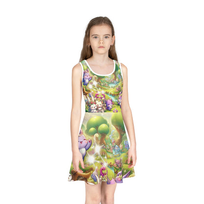 Vibrant summer sundress designed for girls by Dazzling Dreams Studio, featuring whimsical animal patterns perfect for imaginative play.