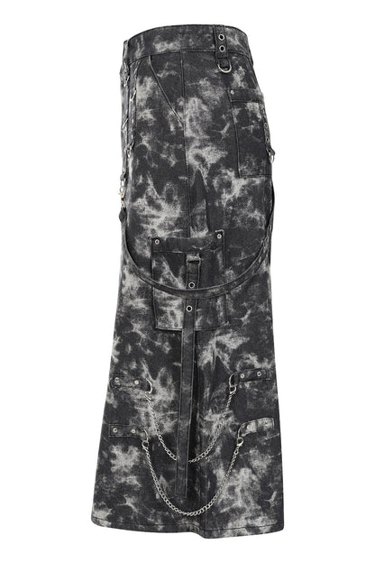 Detail image showcasing silver hardware, rivets, and removable chains on the Banned Apparel Eris Skirt, perfect for a luxurious alt style.