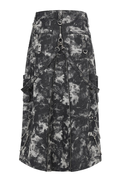 Close-up of the Eris Skirt detailing, showcasing the unique silver-tone hardware and structured fit, perfect for alternative streetwear styling.