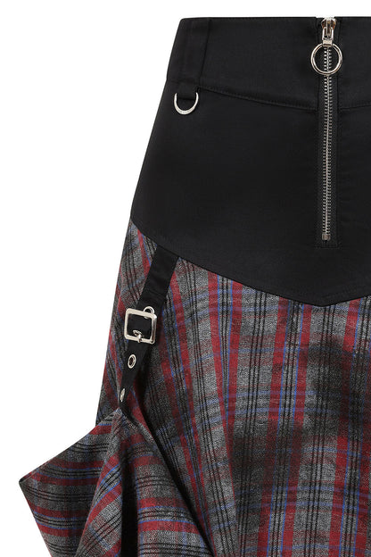 Close-up of the Banned Apparel Morrigan Goth Skirt featuring contrasting black waistband and intricate buckle strap, embodying luxury gothic fashion.