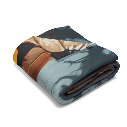 Sumptuous Decorative and Warm Halloween Spooky Arctic Fleece Blanket, elegantly folded to reveal intricate designs capturing the spirit of Halloween in a stylish and modern way.