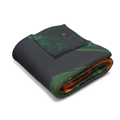 Sophisticated Decorative and Warm Halloween Spooky Arctic Fleece Blanket folded neatly, featuring a captivating autumn-themed design with a black cat and pumpkins, perfect for chilly evenings.