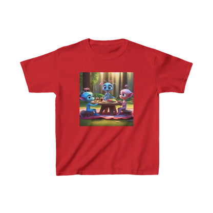 Kids Adorable Cute Aliens Heavy Cotton Tee illustrated with playful aliens, ideal for inspiring creativity and imagination in young explorers.