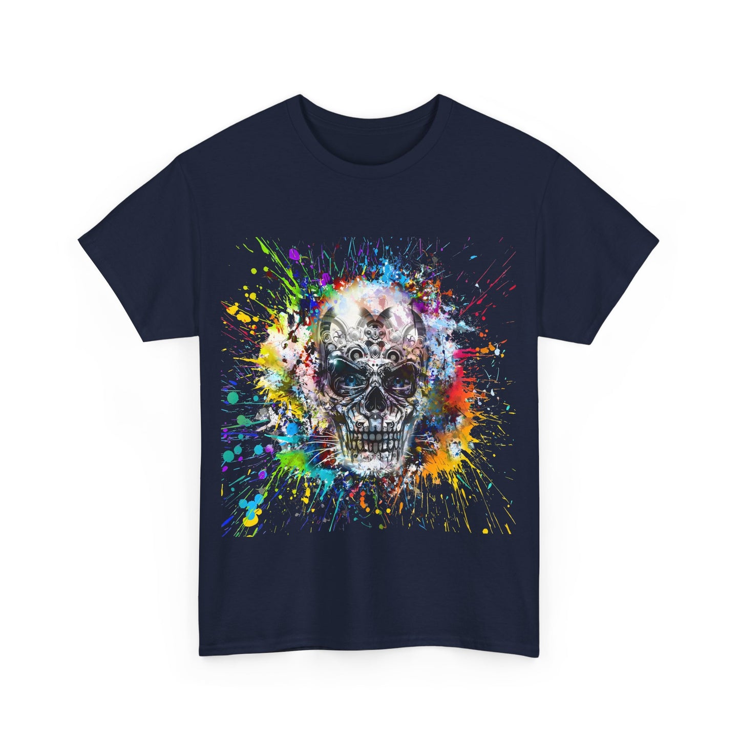 Color Splash Skull Tee, Unisex Cotton Shirt with Graphic Artistic Design, Skull