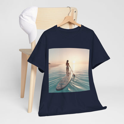 Luxurious Dazzling Dreams Paddle Board T-Shirt showcasing vibrant paddleboarding design, perfect for water enthusiasts by Dazzling Dreams Studio.