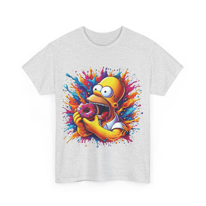 Simpsons Homer Donut Graphic T-Shirt in grey, displaying a lively graphic of Homer Simpson with a donut, ideal for trendy streetwear aficionados.