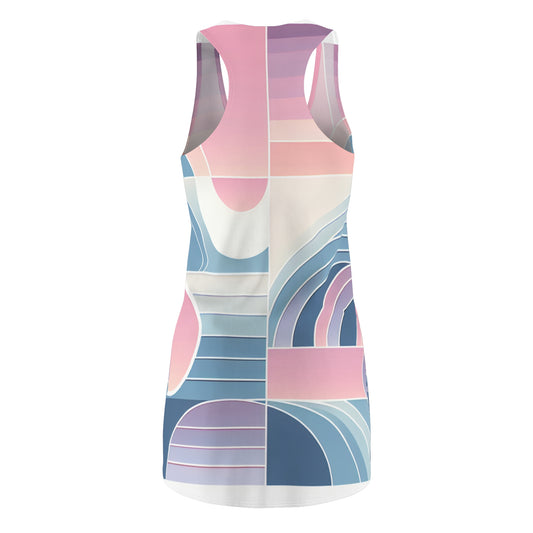 Celeste Rutherford Racerback Dress showcasing pastel gradient elegance in soothing pink, purple, and blue, perfect for luxurious summer events.