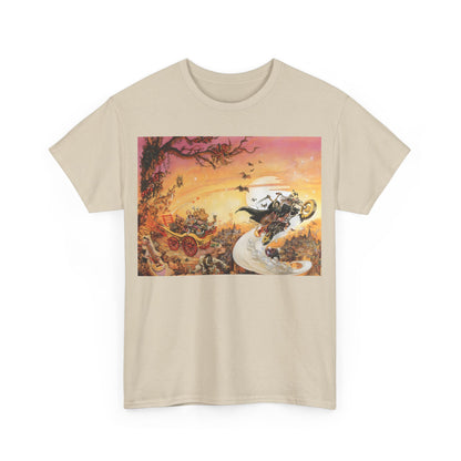 Discworld Soul Music Graphic Unisex T-Shirt in beige, featuring a rich illustration from Terry Pratchett's beloved world, perfect for lovers of literature and art.