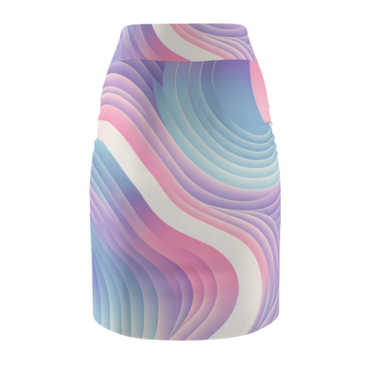 Valerie Couture Pencil Skirt in pastel pink, purple, and blue - Elegant fashion statement showcasing a unique modern pattern.