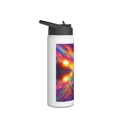 Fantasy Paddleboarding Stainless Steel Water Bottle with bright sunset scene, designed for luxury and performance.