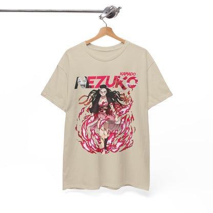 Sophisticated Nezuko Kamado T-shirt displayed on a hanger, highlighting the exquisite graphic and premium fabric quality, a must-have for anime fans.