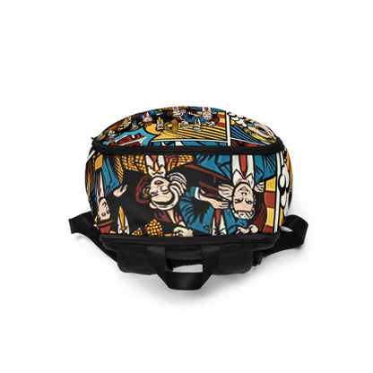 Spacious interior design of the Modern Pop Art Backpack from Dazzling Dreams Studio, ideal for carrying laptops and essentials with style and elegance.