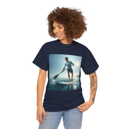 Stylish Delightfull Paddle Board Adventure T-Shirt by Dazzling Dreams Studio, perfect for pairing with shorts or swimwear for casual water sports outings.