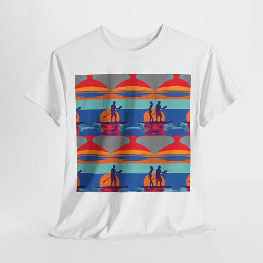 Delightful Paddle Board T-Shirt for Adventurous Water Enthusiasts - Nature-Inspired Design, displayed in a stylish flat lay with a picturesque paddleboarding graphic.