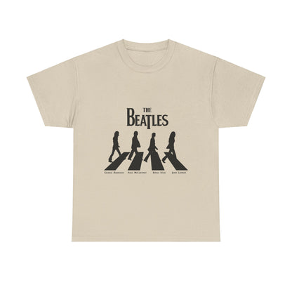 The Beatles Unisex Cotton Graphic Tee with the Iconic Abbey Road logo presented in chic beige. A timeless fashion piece exuding elegance and musical heritage.