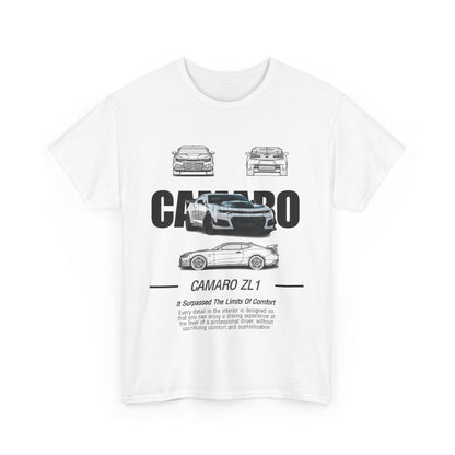 Stunning Men's Camaro ZL1 T-Shirt in white, featuring iconic car graphics, perfect for showcasing your passion for high-performance vehicles.