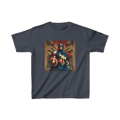 Luxury Kids Captain America Heavy Cotton T-Shirt in sophisticated navy blue, showcasing the legendary superhero for young thrill-seekers.