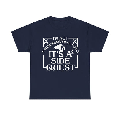 Luxury Unisex Graphic Tee: "It's A Side Quest" featuring intricate designs and bold white lettering on a dark background, embodying medieval fantasy artistry.
