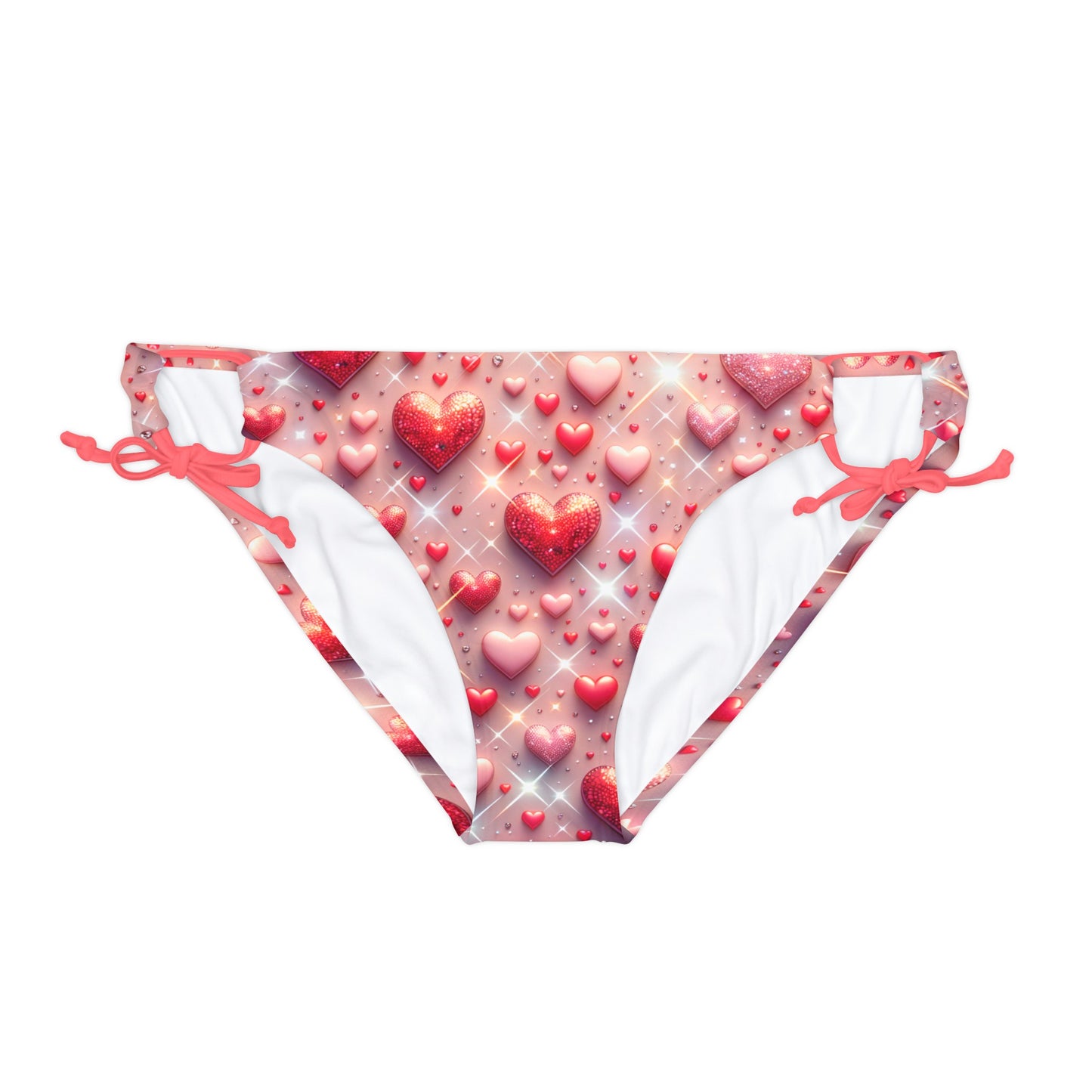 Glittering hearts  Loop Tie Side Bikini Bottom