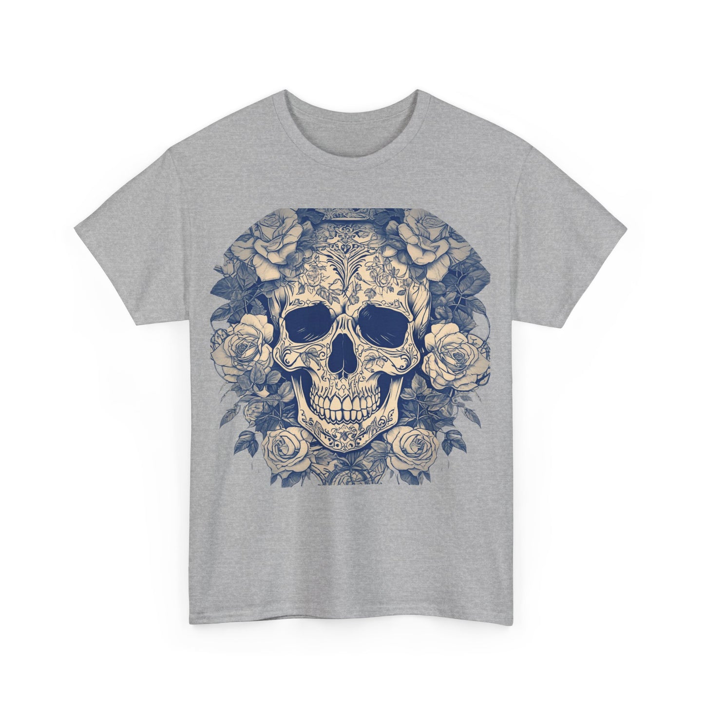 Skulls and Roses Cotton Tee, Unisex Graphic Shirt, 7 color choice