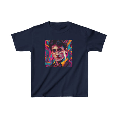 Kids Harry Potter Heavy Cotton Tee in navy featuring a vibrant illustration evoking the magic of the wizarding world, perfect for young witches and wizards.
