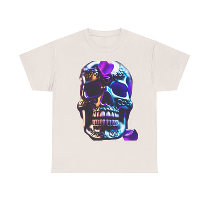 Demon Skull Graphic T-Shirt in beige, highlighting a detailed demon skull print, a luxurious addition for any fashion-forward individual.