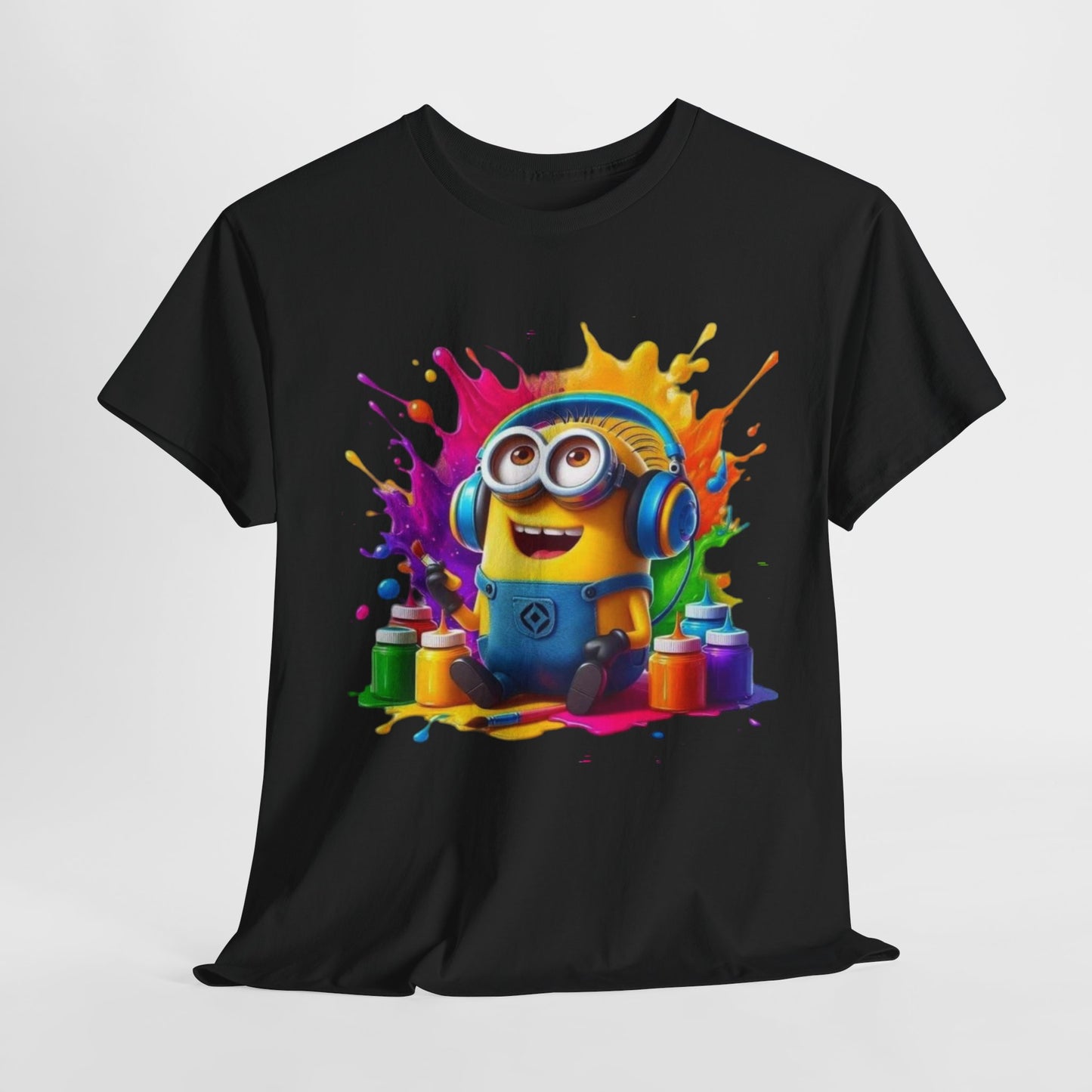 Men's Funny Minion Paint Splash T-Shirt, Cartoon Art Unisex Tee, Colorful Design