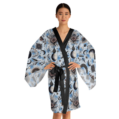 Floral Kimono Robe, Women's Robe highlighted with opulent floral designs and a cinched waist, offering a sophisticated look ideal for both relaxation and special occasions.