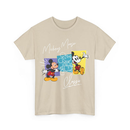 Front view of the Stylish Unisex Mickey Mouse Graphic Tee, featuring a vibrant retro Disney design with lively illustrations of Mickey Mouse.