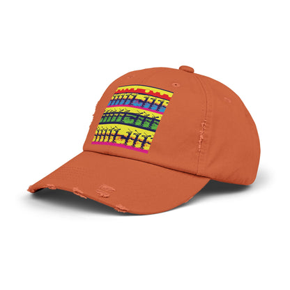 Unisex Distressed Paddleboarders Cap in vibrant orange, featuring a stylish paddleboarding design, perfect for outdoor adventure lovers seeking sun protection.
