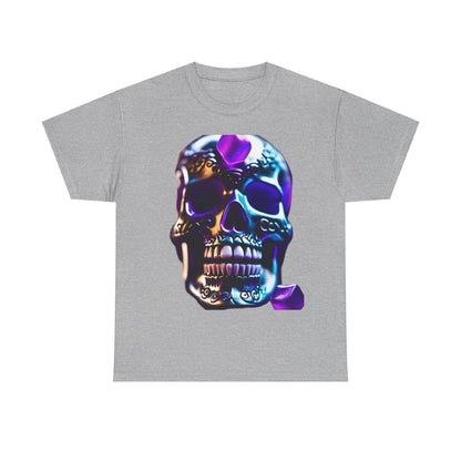 Demon Skull Graphic T-Shirt in grey, showcasing an intricate demon skull graphic, ideal for those who appreciate contemporary streetwear with a touch of elegance.