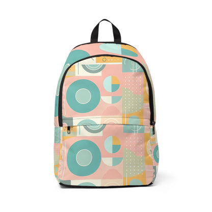 Luxury Abstract Geometric Pastel Backpack from FitFusion PowerCore Studio, showcasing a stylish and contemporary design with pastel circles and geometric shapes, perfect for creative minds.