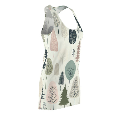 Model wearing the Modern Pastel Pattern Racerback Dress with Nature-Inspired Design by Dazzling Dreams Studio in a vibrant outdoor setting.