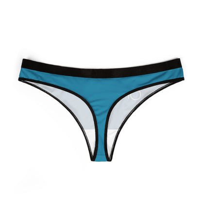 Sophisticated thong panties in vibrant blue with contrast black trim, showcasing a unique design that emphasises elegance and playful confidence.