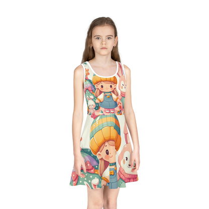 Full view of the stylish Liliana Stardust Toddler's Pastel Skirt by Dazzling Dreams Studio, ideal for special occasions and imaginative play, adorned with vibrant whimsical animals.