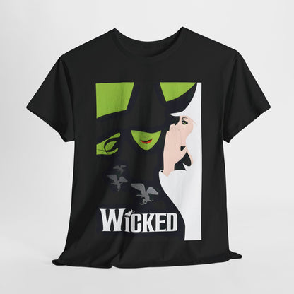 Wicked Movie Logo Graphic Unisex T-Shirt - Premium Cotton Fashion Tee featuring a sophisticated design with iconic characters from the film and a bold black backdrop.